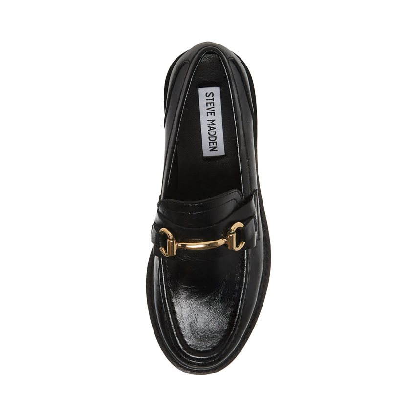 Black Steve Madden Mistor Leather Women's Loafers | PH 9160S16Q